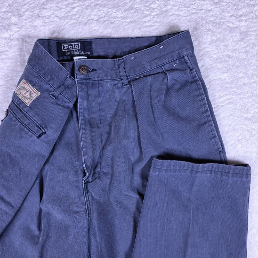 Polo Ralph Lauren Andrew Chino Mens 29/28 Blue Double Pleated Front Cttn Trouser